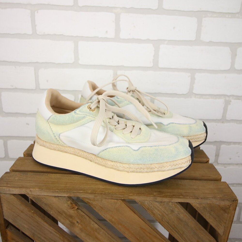 L'Agence Ivone Platform Sneakers Womens 6.5 Vintage Blue Tint Suede Nylon $298